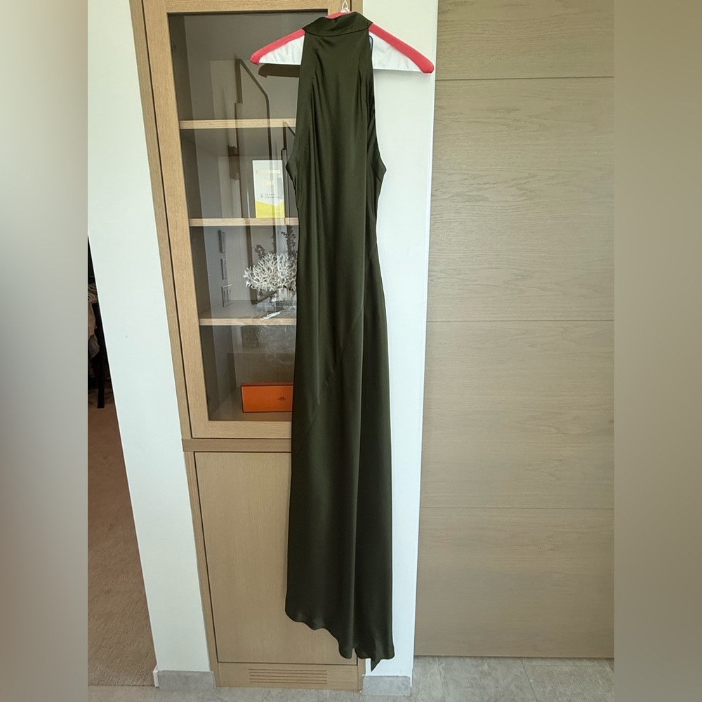 Retrofete Olive Green High-Low Halter Gown - Picture 7 of 12